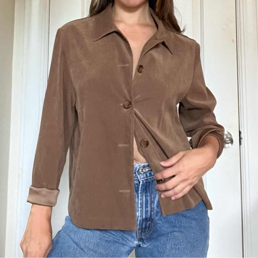 Vintage Brown Faux-suede Button-up